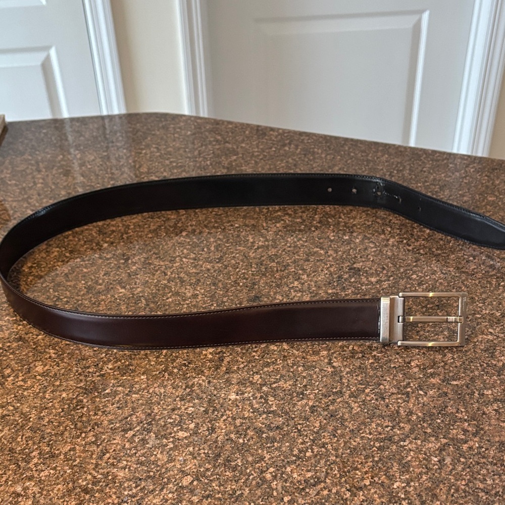 Salvatore Ferragamo Brown Black Leather Reversible Silver Buckle Belt